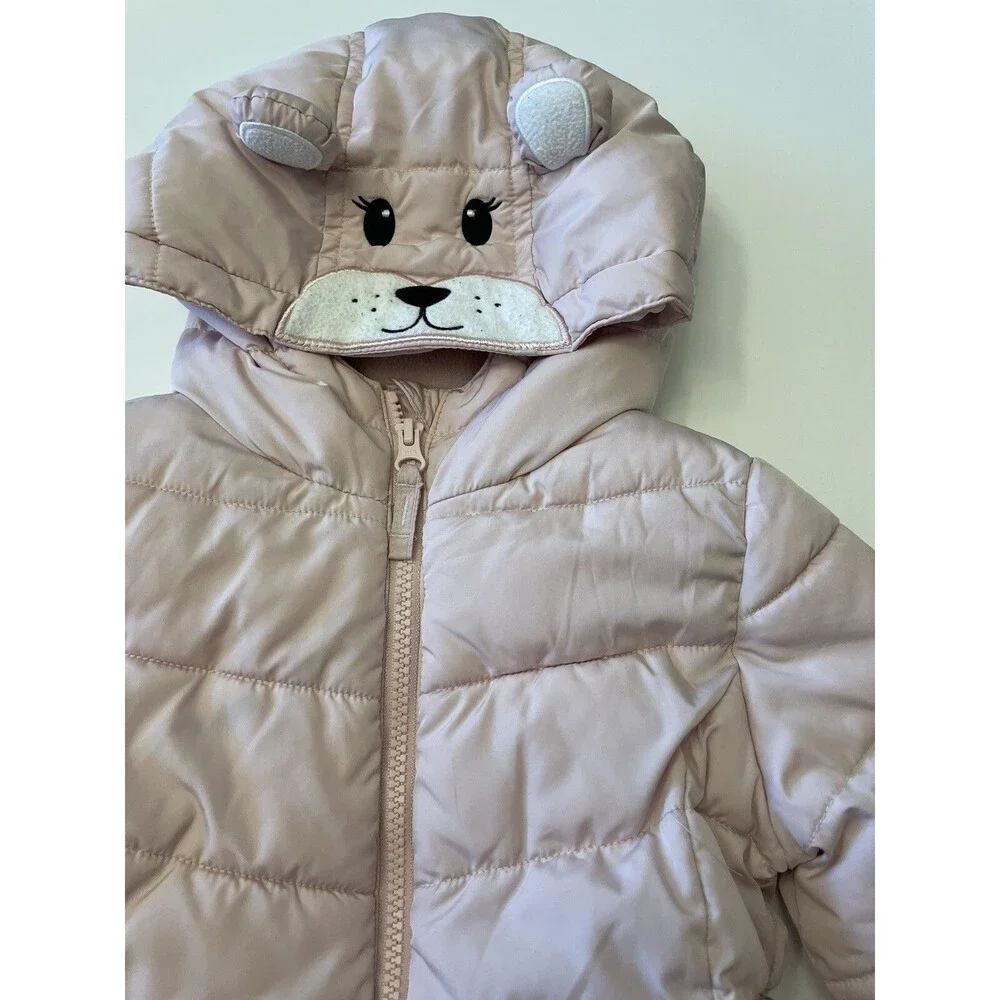 The Children’s Place Girls Pink Bear Puffer Jacket Size 3T Toddler